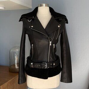 IRO Kolia Black Leather & Shearling Fur Moto Jacket FR 34 US 2